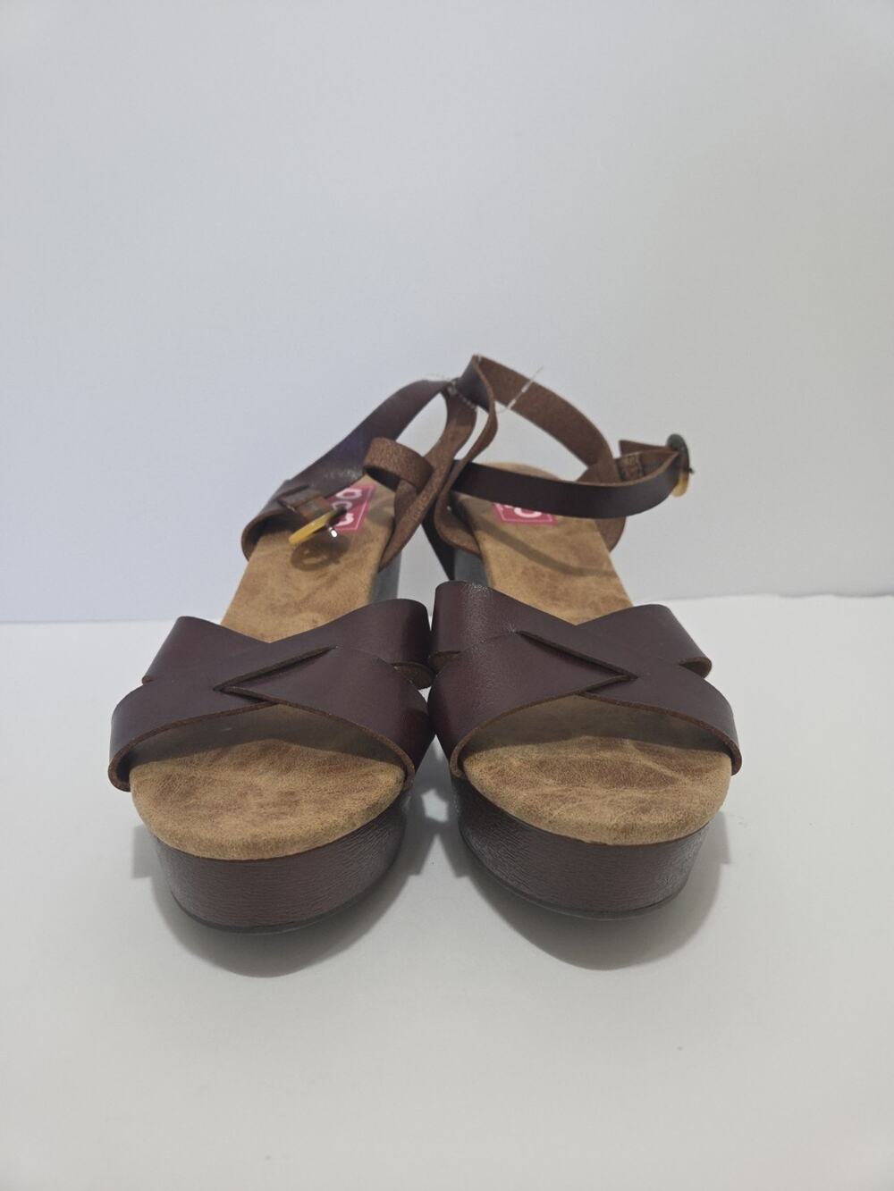 POP Shoes Women's Wedge Sandals Size 10M Brown Ankle Strap Memory Foam New